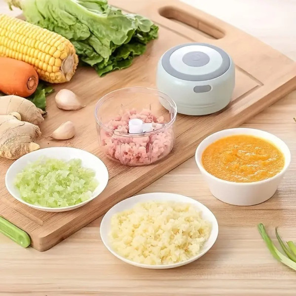 Мини-измельчитель беспроводной Kitchen Chopper, аккумуляторный электрический чепер 100 мл с USB-зарядкой, мятный