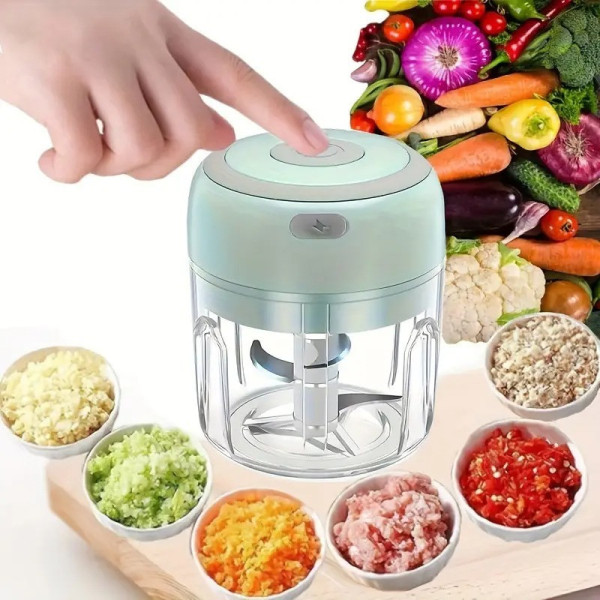 Мини-измельчитель беспроводной Kitchen Chopper, аккумуляторный электрический чепер 100 мл с USB-зарядкой, мятный