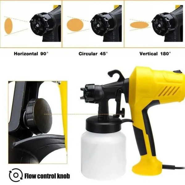 Электрический кракопульт Paint Sprayer, распылитель краски 500 Вт с регулировкой подачи и баком 650 мл (желтый)