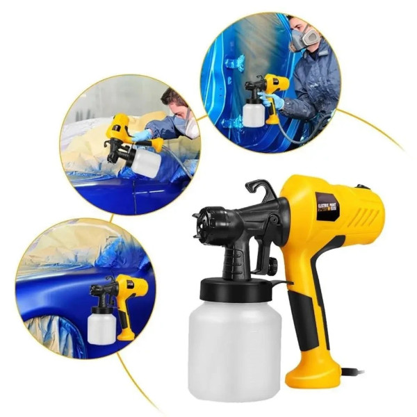 Электрический кракопульт Paint Sprayer, распылитель краски 500 Вт с регулировкой подачи и баком 650 мл (желтый)