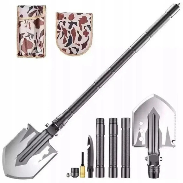 Лопата туристическая Multifunctional Shovel ES-118 складная 10 в 1 с чехлом, мультитул из нержавеющей стали