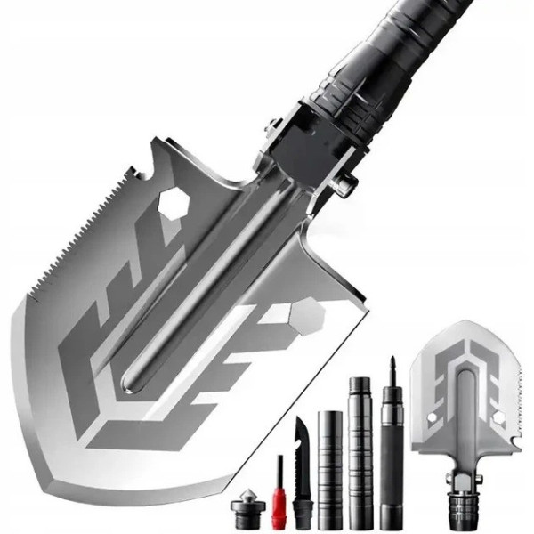 Лопата туристическая Multifunctional Shovel ES-118 складная 10 в 1 с чехлом, мультитул из нержавеющей стали