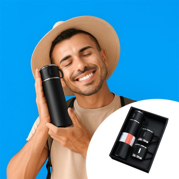Набор термос LY-526 с 2 чашками Vacuum Cup 500 мл из нержавеющей стали