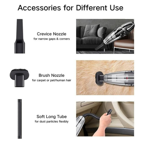 Автомобильный пылесос Vacuum Cleaner E-6 XL-830 аккумуляторный 120 Вт с HEPA-фильтром для сухой и влажной уборки