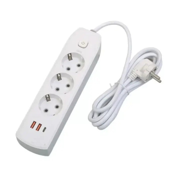 Сетевой фильтр AND-16-20 3 розетки + USB и Type-C, удлинитель с защитой от перенапряжения и быстрой зарядкой