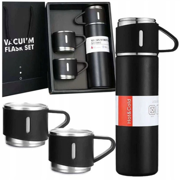 Термос 500 мл с 3 чашками Vacuum Bottle, вакуумный термос из нержавеющей стали для чая, кофе и путешествий