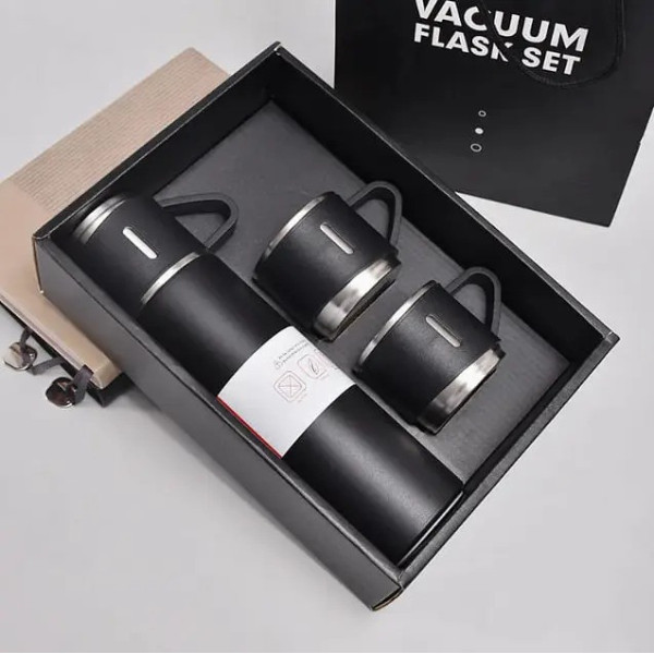 Термос 500 мл с 3 чашками Vacuum Bottle, вакуумный термос из нержавеющей стали для чая, кофе и путешествий