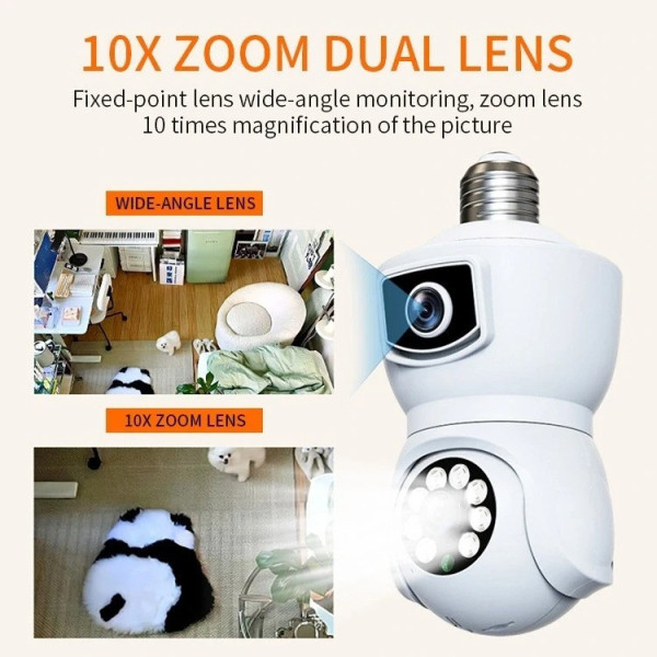 Камера видеонаблюдения PTZ-Lamp V09 Wi-Fi 2MP 1080P в патрон E27, поворотная IP камера с ночным видением и двусторонней связью