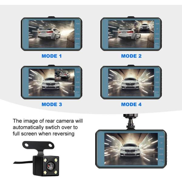 Автомобильный видеорегистратор BT-100 Full HD 1080P с двумя камерами, сенсорным экраном 4" и камерой заднего вида