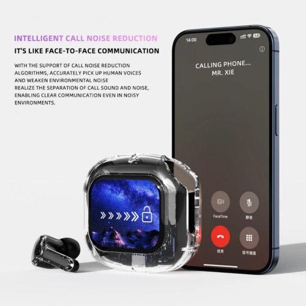 Беспроводные наушники Inspire Air MAX Bluetooth 5.0 с прозрачным кейсом и LCD-дисплеем