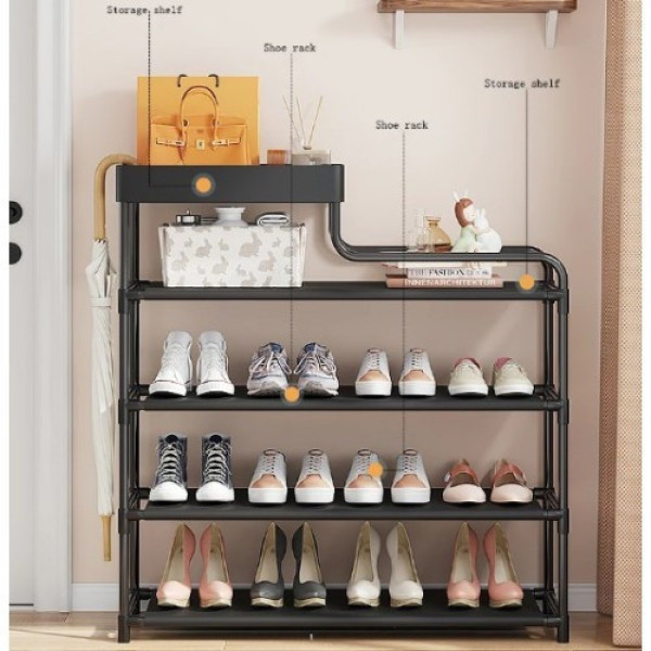 Полка для обуви CLOTHES RACK 113-5 4-х ярусная, стеллаж-органайзер для обуви с ящиком для хранения в прихожей