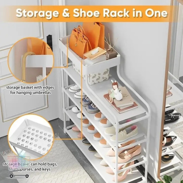 Полка для обуви CLOTHES RACK 113-5 4-х ярусная, стеллаж-органайзер для обуви с ящиком для хранения в прихожей