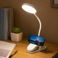 Настільна LED лампа 12588800, USB світильник з прищіпкою, підставкою для смартфона та акумулятором 2500 мА·год