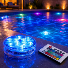 Підводний світлодіодний RGB світильник для басейну IP68 з пультом, декоративна LED лампа 12 кольорів для фонтанів і водойм