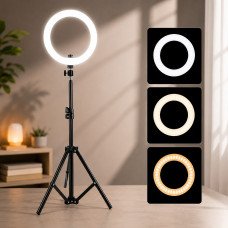 Кільцева LED RGB лампа MJ-26 26 см зі штативом і тримачем для телефону, селфі-лампа USB для фото та відео