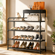 Полиця для взуття CLOTHES RACK 113-5 4-ярусна, стелаж-органайзер для взуття з ящиком для зберігання в передпокій