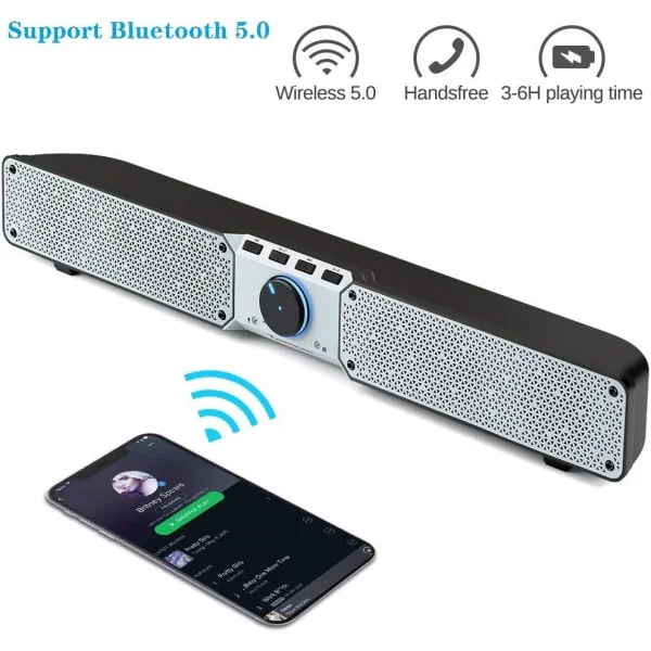 Портативная Bluetooth колонка SOUNDBAR Q10 белая 2×10 Вт басы громкая связь TF USB AUX до 10 часов работы