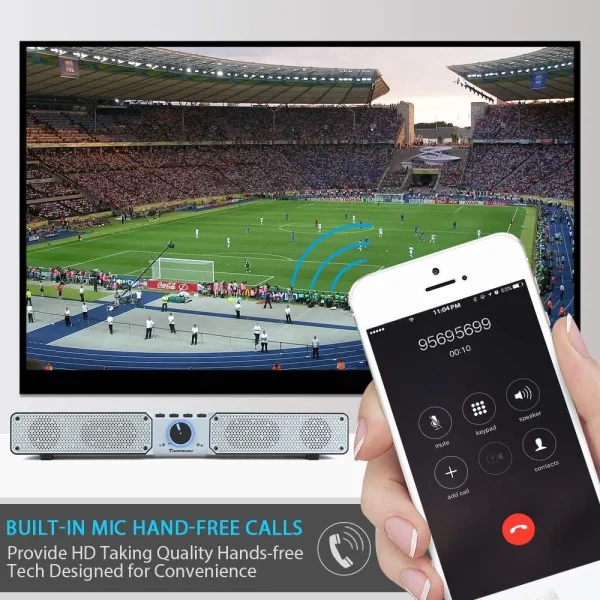 Портативная Bluetooth колонка SOUNDBAR Q10 белая 2×10 Вт басы громкая связь TF USB AUX до 10 часов работы