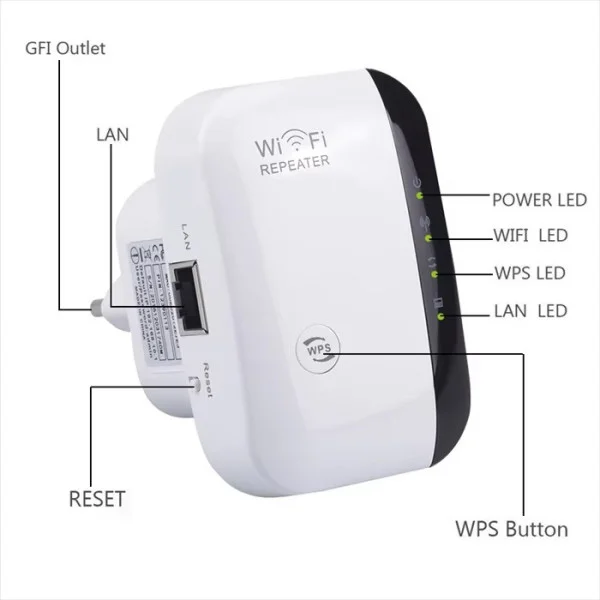 Усилитель сигнала Wi-Fi Wireless-N с поворотной вилкой и антенной 2dBi