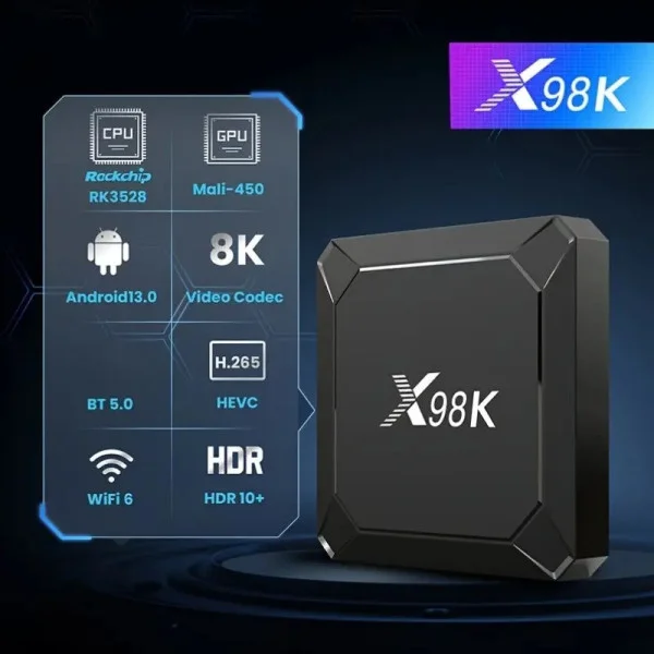ТВ приставка X98K Smart Android 13 с поддержкой 4K HDR10+ Wi-Fi Bluetooth